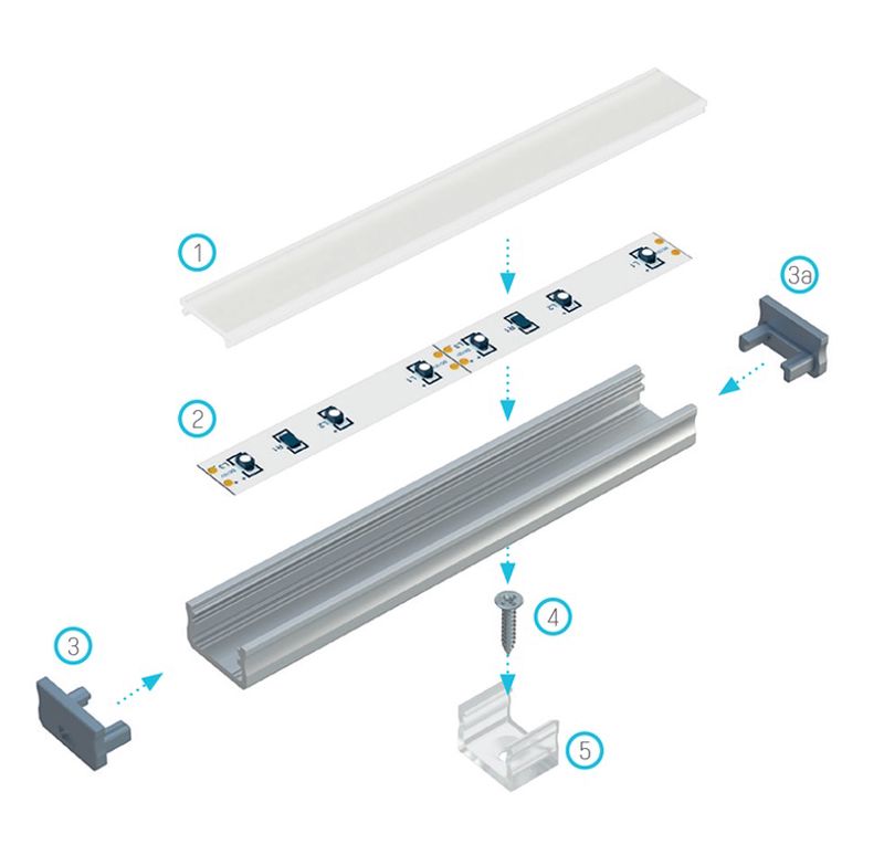 Profilis aliuminis anoduotas LED juostoms paviršinis, A, 1m LUMINES
