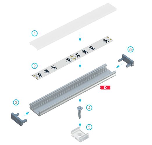 Profilis aliuminis anoduotas LED juostoms paviršinis, D, 2.02m LUMINES
