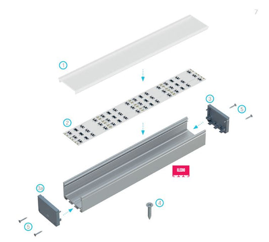 Profilis aliuminis anoduotas LED juostoms, 2.02m, platus ILEDO, LUMINES