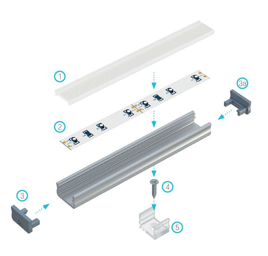Profilis LED juostoms, aliuminis anoduotas juodas, paviršinis A, 3 metrai, Lumines