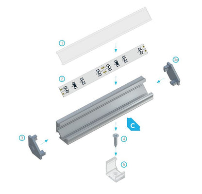 Profilis aliuminis anoduotas LED juostoms kampinis, paviršinis C, 2.02m LUMINES